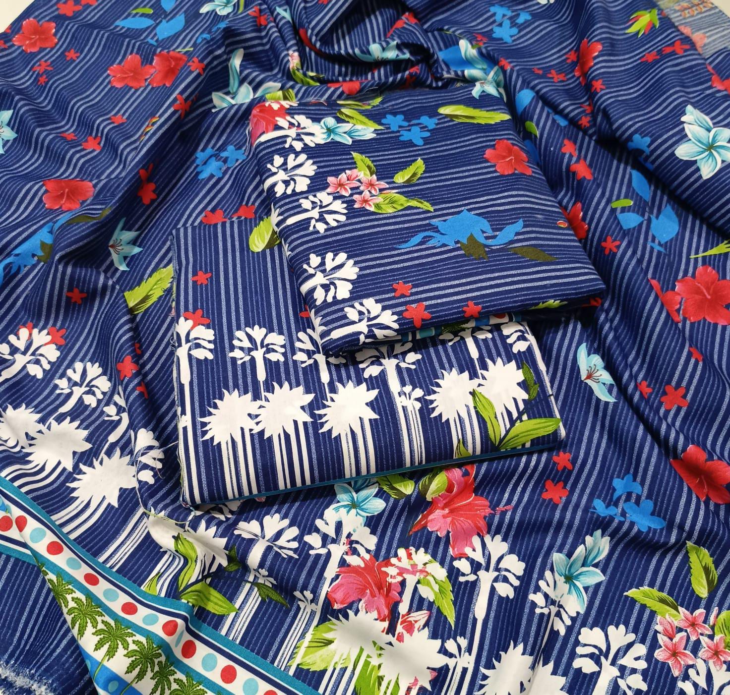 Women's Unstitched 2 Piece Soft Cotton Lawn Suit – Matching Shirt & Trouser | Sheikhani Clothing)