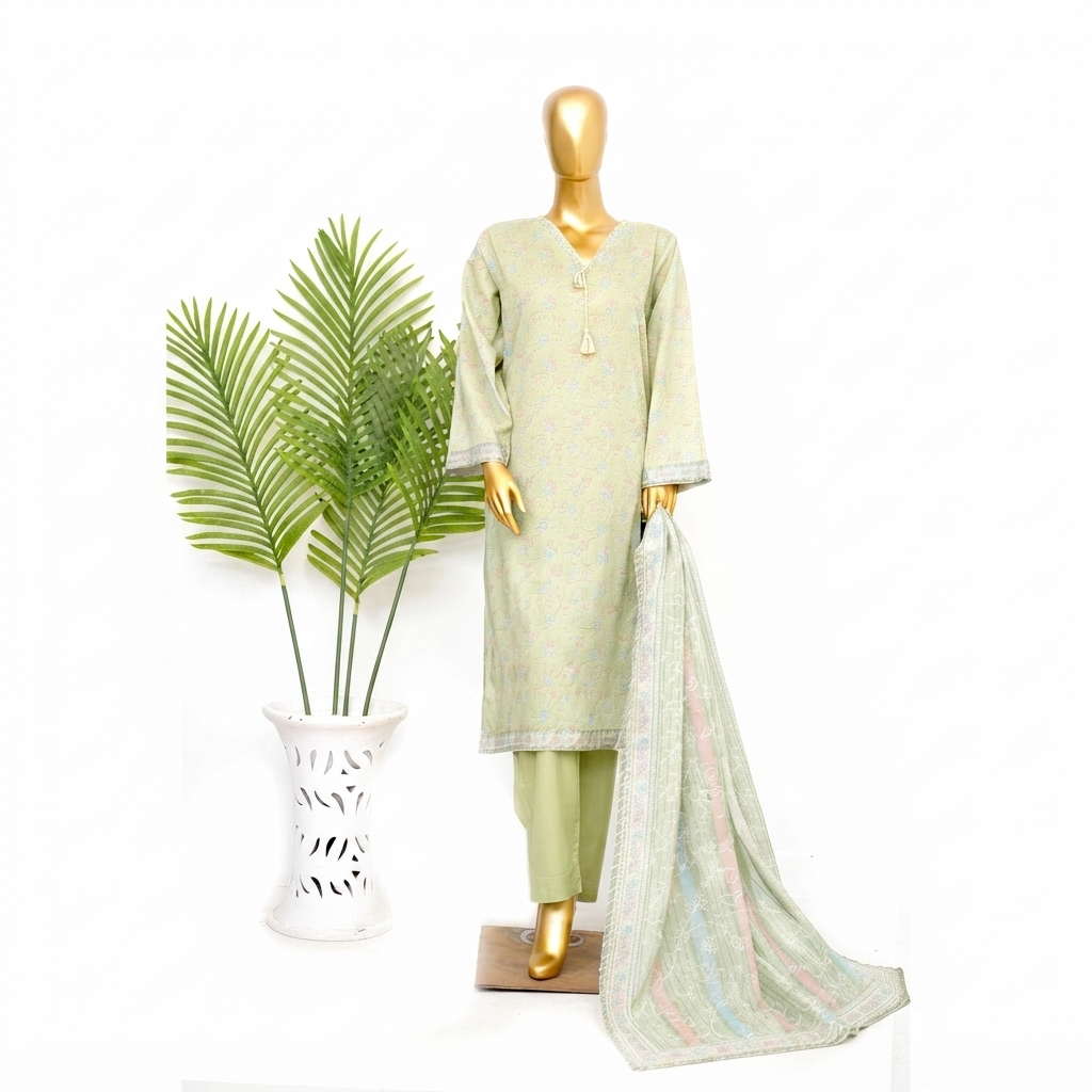 Original Bin Saeed Stitched Lawn 3 Piece Suit 2026 – Printed Lawn with Lace Work | Sheikhani Clothing