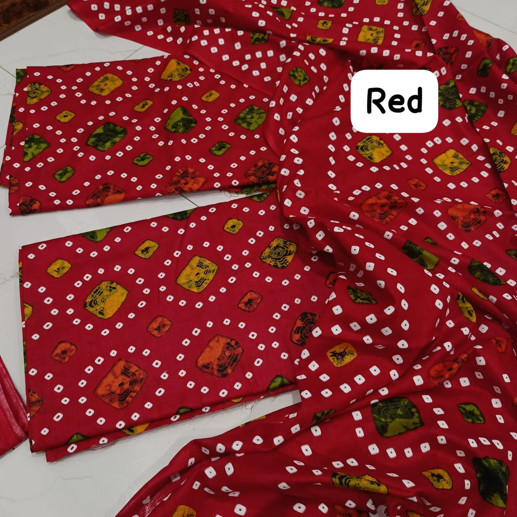 Women's Original Lawn Unstitched 3 Piece Chunri Style Suit – Printed Shirt, Trouser & Dupatta | Sheikhani Clothing