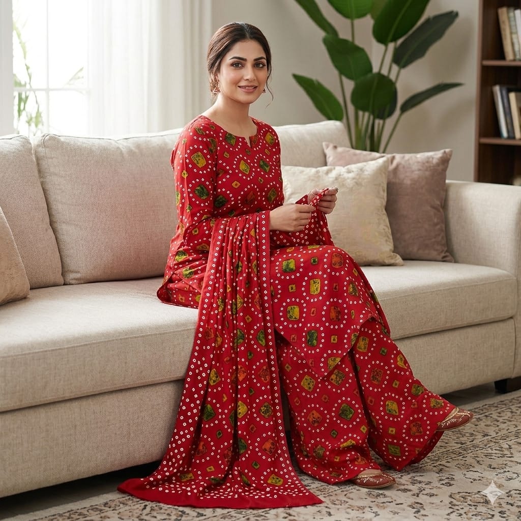 Women's Original Lawn Unstitched 3 Piece Chunri Style Suit – Printed Shirt, Trouser & Dupatta | Sheikhani Clothing